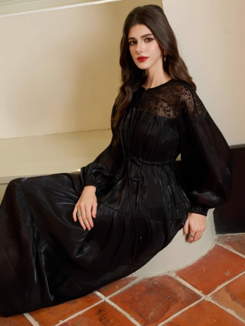 Romantic Lace Bodice Pleated Dress