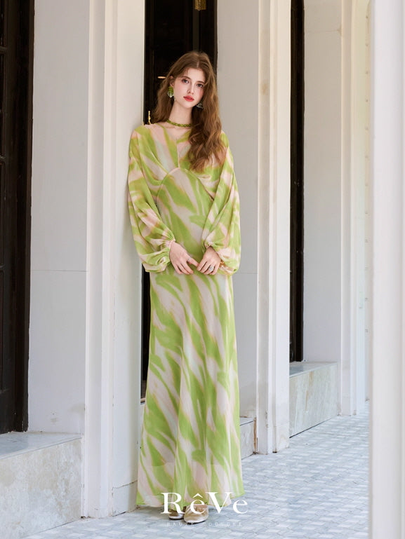 Whispering Meadow Green Flow Maxi Dress