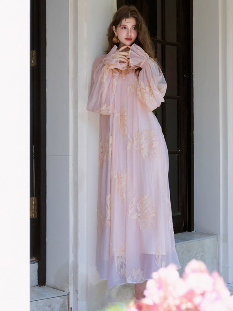 Blush Petal Embroidered Chiffon Dress