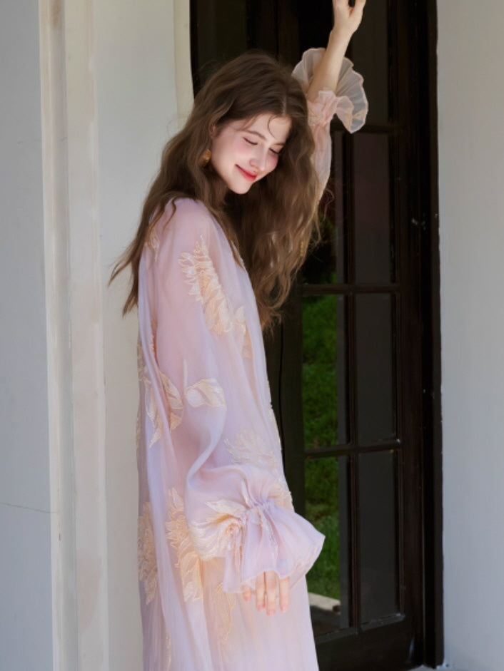 Blush Petal Embroidered Chiffon Dress