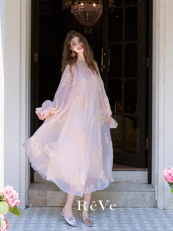 Blush Petal Embroidered Chiffon Dress