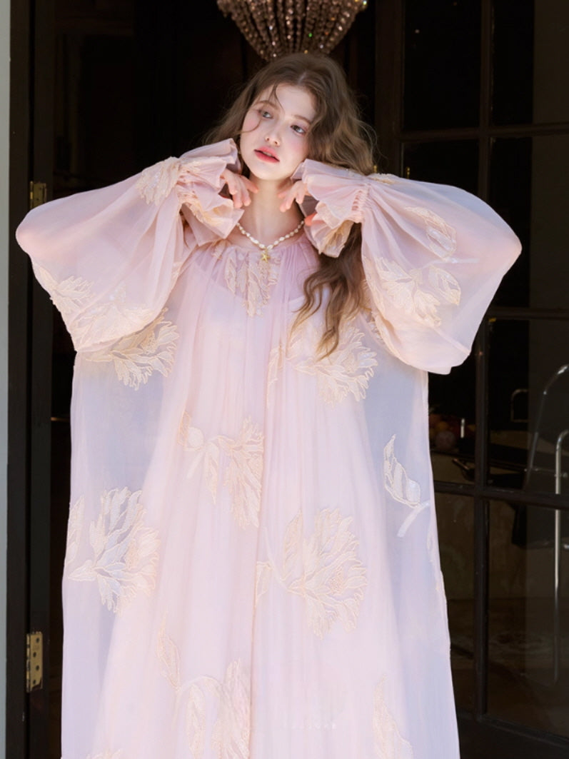 Blush Petal Embroidered Chiffon Dress