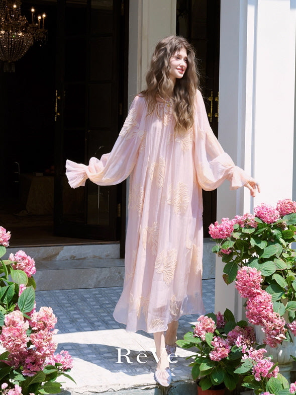 Blush Petal Embroidered Chiffon Dress