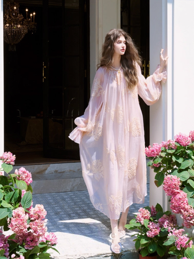 Blush Petal Embroidered Chiffon Dress