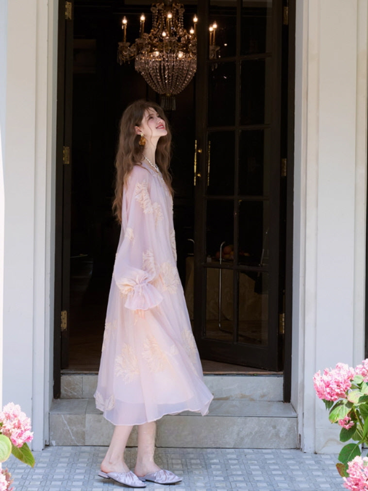 Blush Petal Embroidered Chiffon Dress