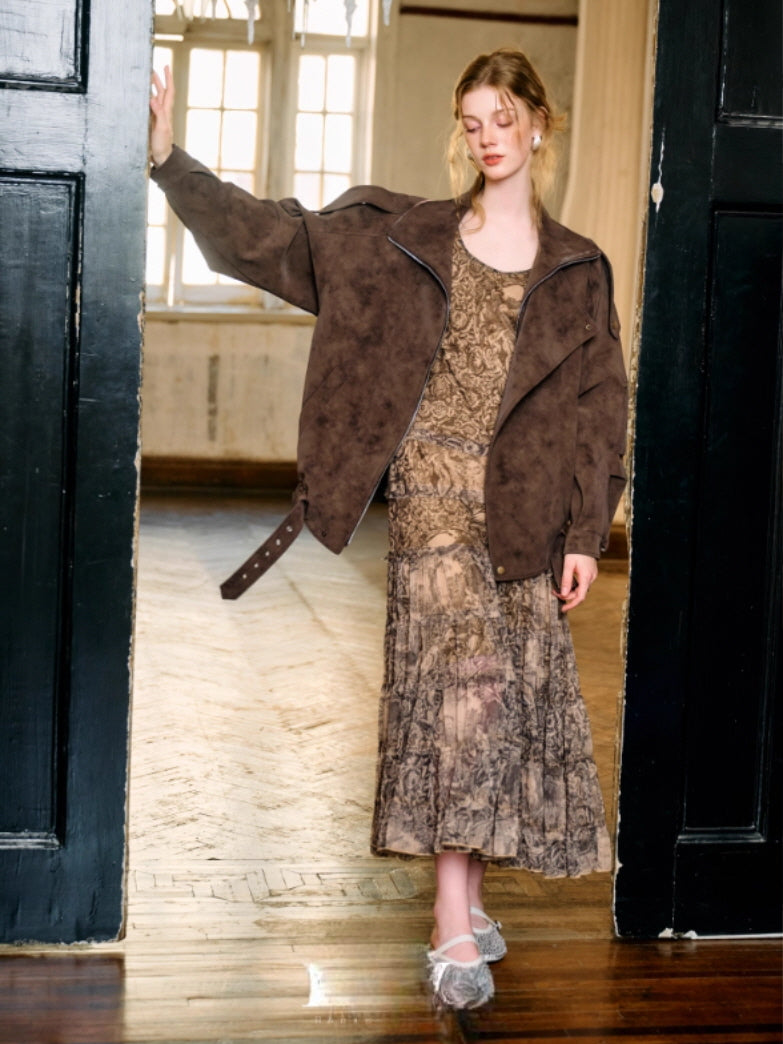 Autumn Vintage Floral Brown Maxi Dress