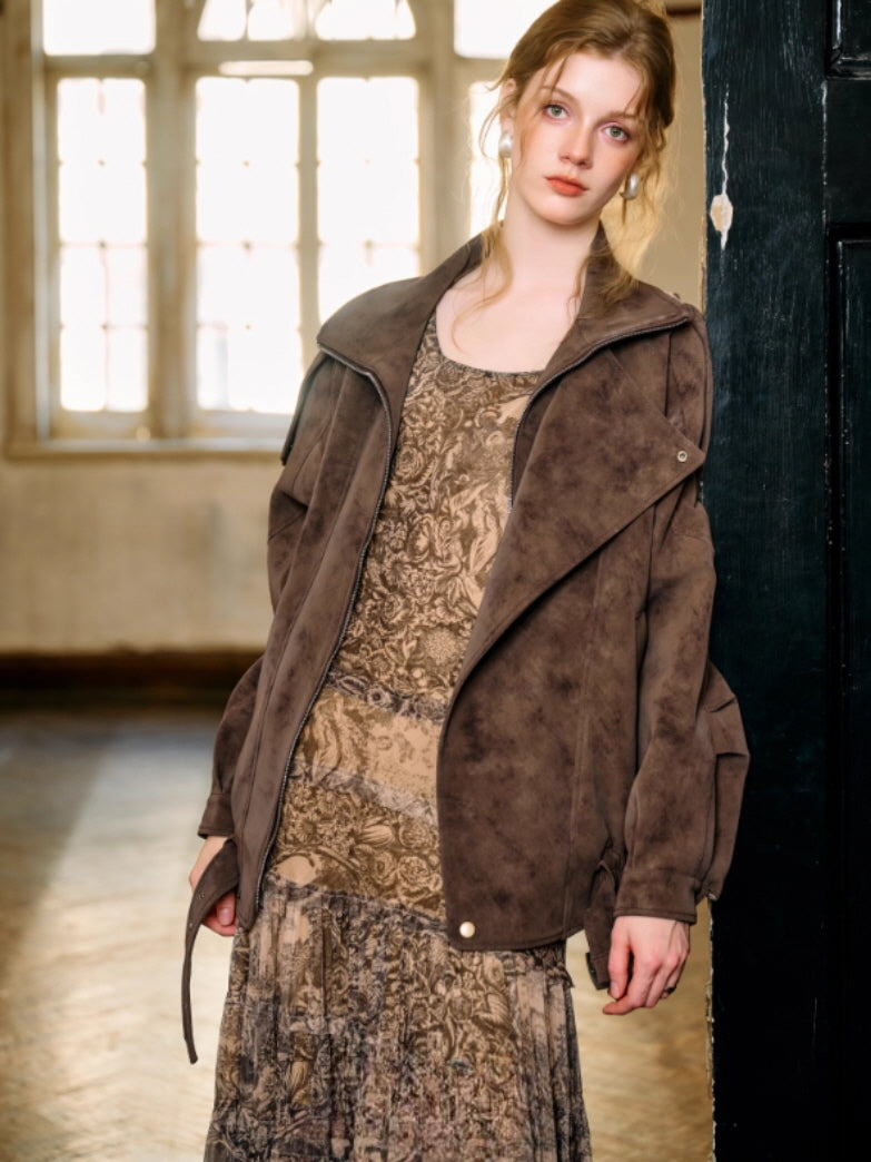 Autumn Vintage Floral Brown Maxi Dress