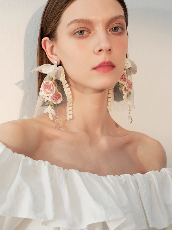 Vintage Floral Lace Ribbon Earrings