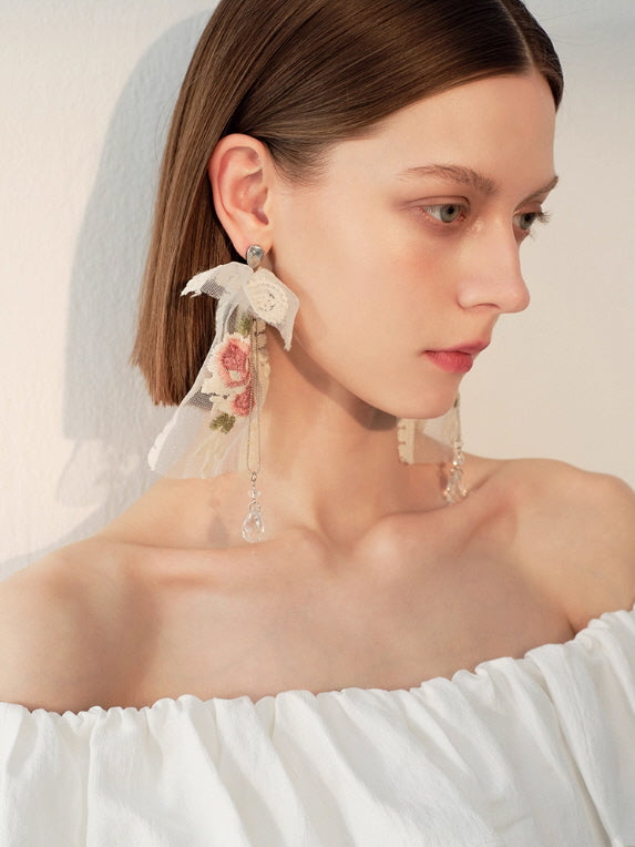 Vintage Floral Lace Ribbon Earrings