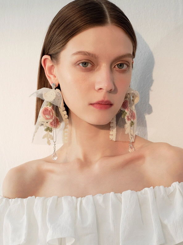 Vintage Floral Lace Ribbon Earrings