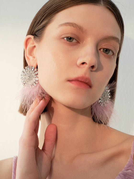 Crystal Bloom Feather Earrings