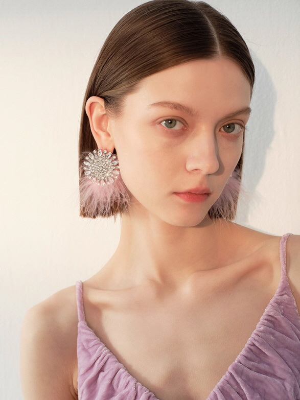 Crystal Bloom Feather Earrings