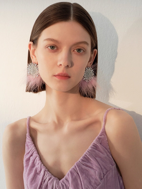 Crystal Bloom Feather Earrings