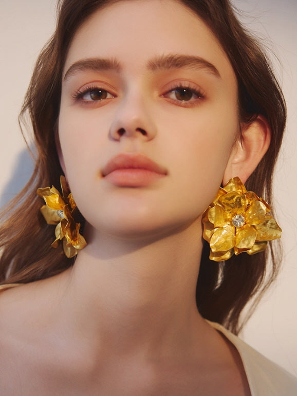 Golden Bloom Statement Flower Earrings