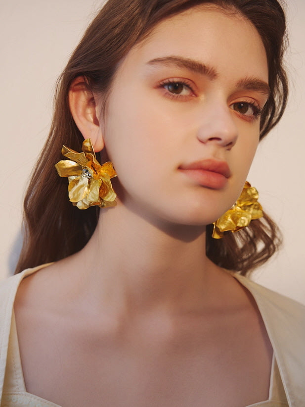 Golden Bloom Statement Flower Earrings