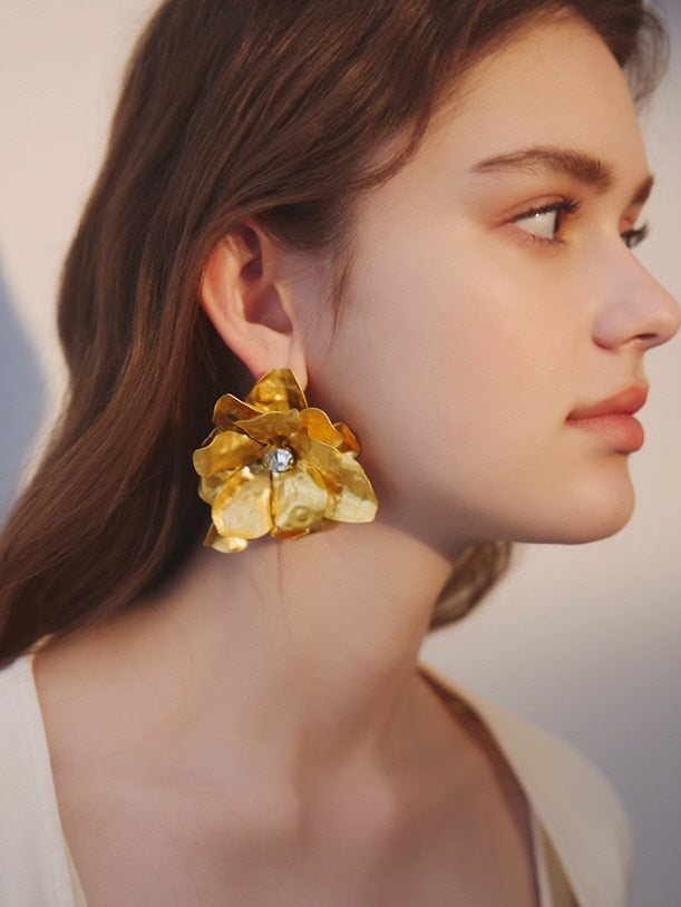Golden Bloom Statement Flower Earrings