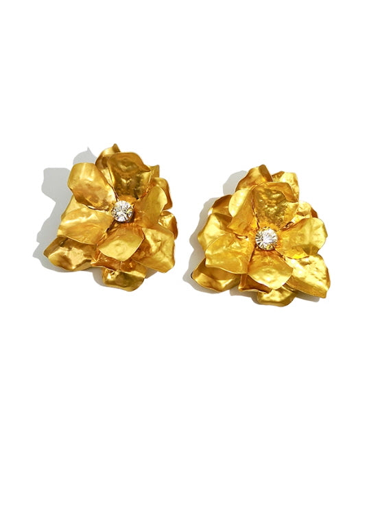 Golden Bloom Statement Flower Earrings