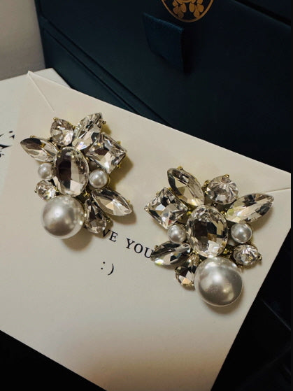 Crystal Pearl Cluster Vintage Earrings
