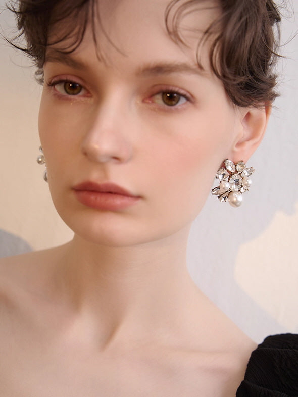 Crystal Pearl Cluster Vintage Earrings