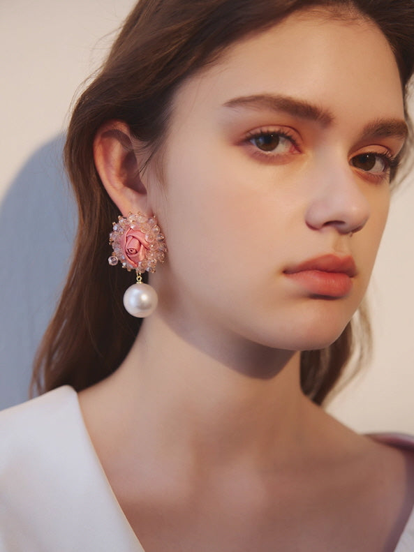 Romantic Rose Pearl Drop Earrings