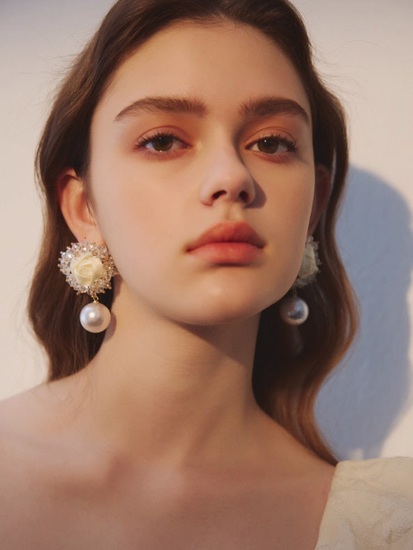 Romantic Rose Pearl Drop Earrings