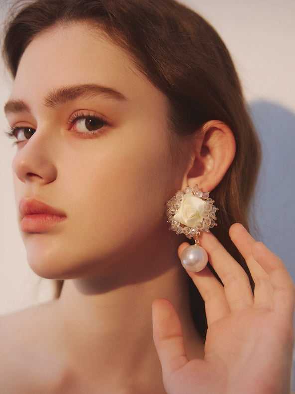 Romantic Rose Pearl Drop Earrings