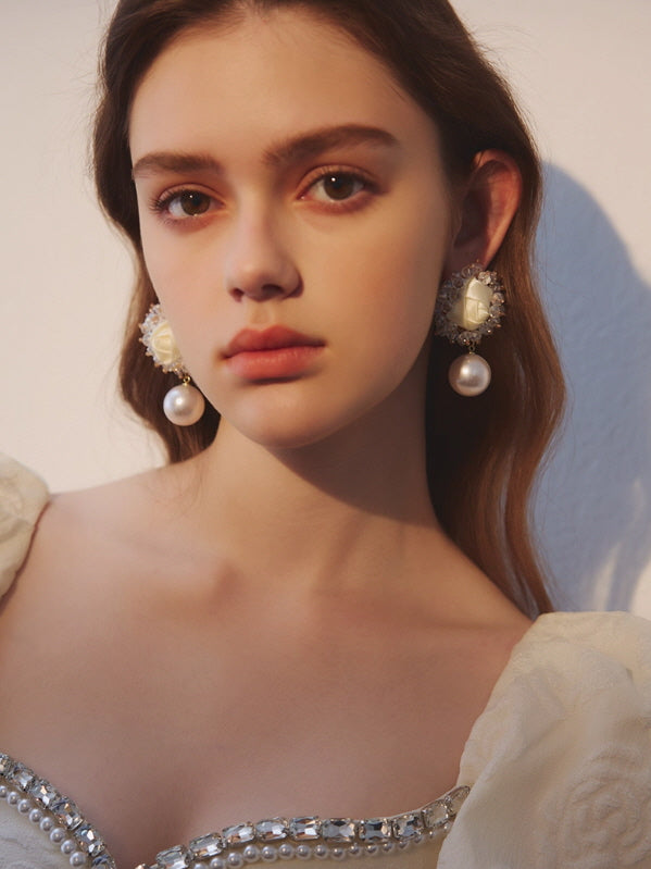 Romantic Rose Pearl Drop Earrings
