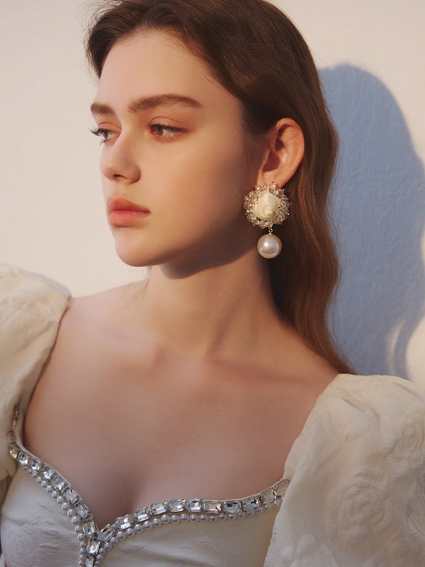 Romantic Rose Pearl Drop Earrings