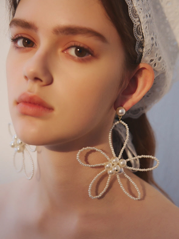 Fairy Bloom Oversized Pearl Flower Earrings