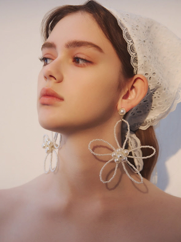 Fairy Bloom Oversized Pearl Flower Earrings