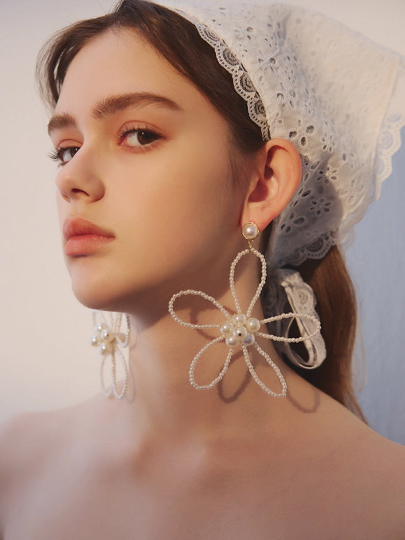 Fairy Bloom Oversized Pearl Flower Earrings