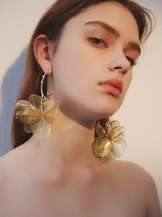 Golden Bloom Statement Flower Earrings