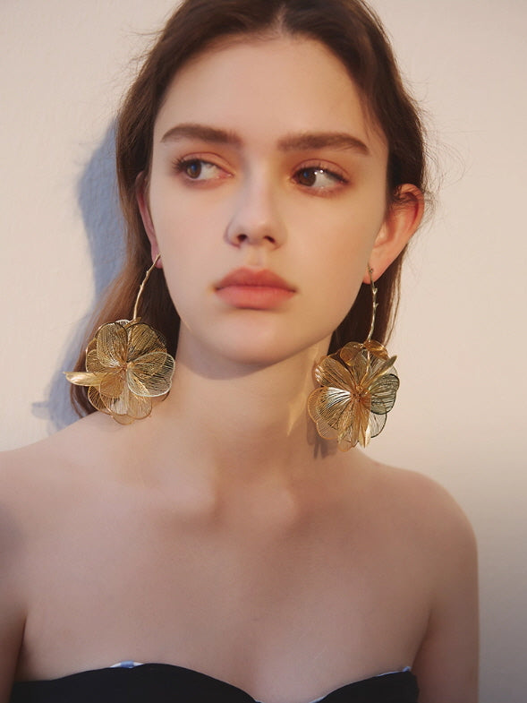 Golden Bloom Statement Flower Earrings
