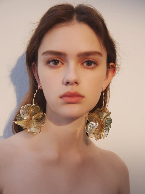 Golden Bloom Statement Flower Earrings