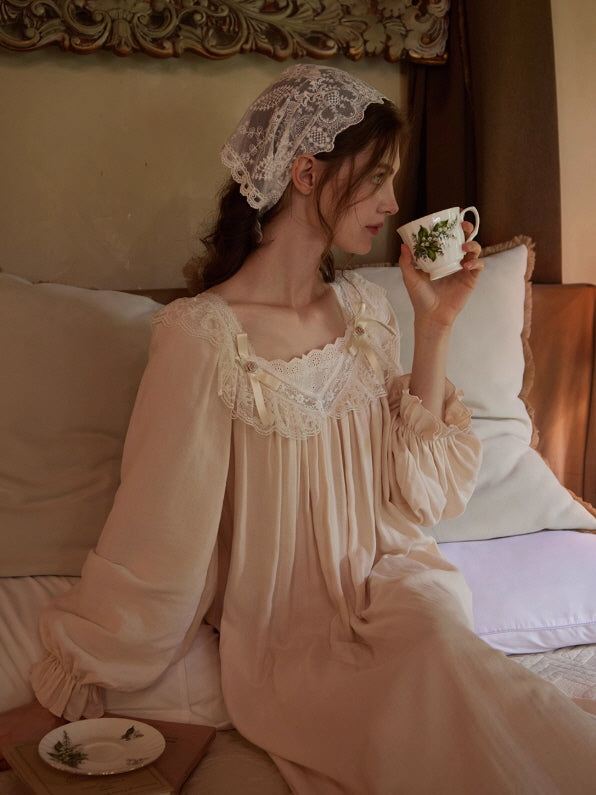Moonlight Vintage Lace Long Nightgown