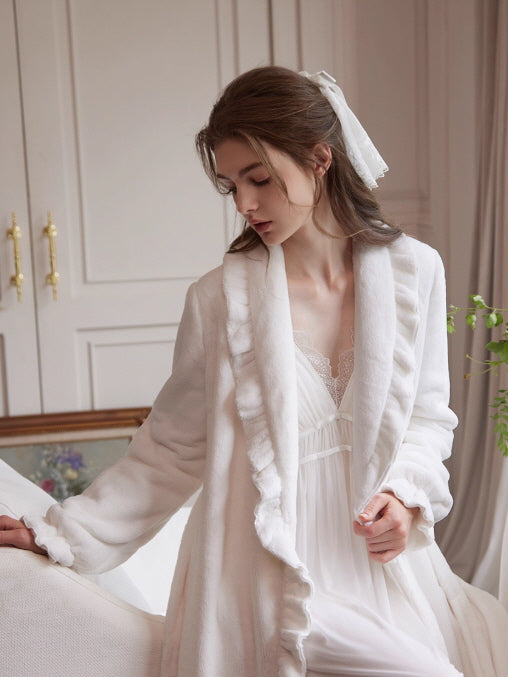 Romantic White Ruffle Long Robe