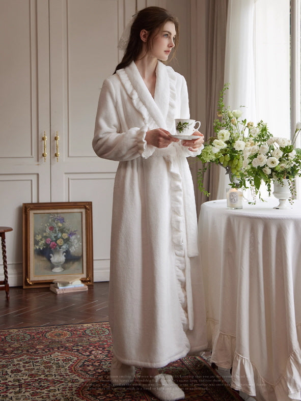 Romantic White Ruffle Long Robe