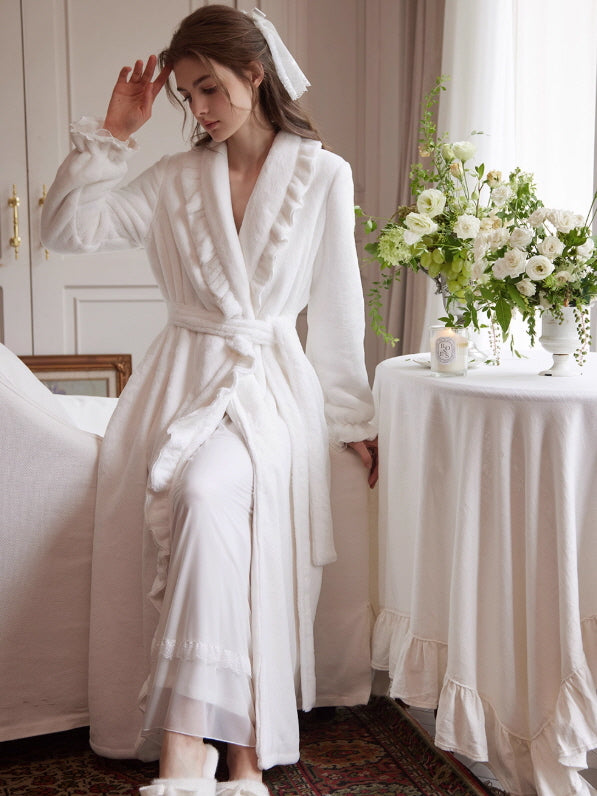 Romantic White Ruffle Long Robe