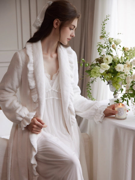 Romantic White Ruffle Long Robe
