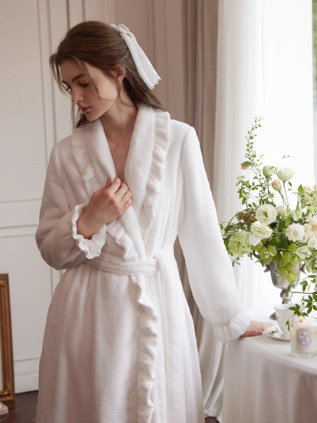 Romantic White Ruffle Long Robe