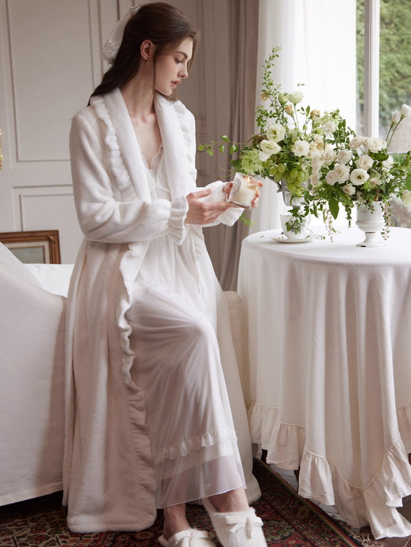 Romantic White Ruffle Long Robe