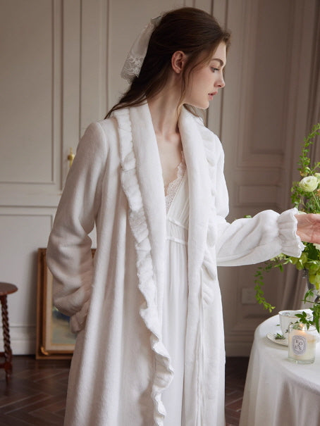 Romantic White Ruffle Long Robe