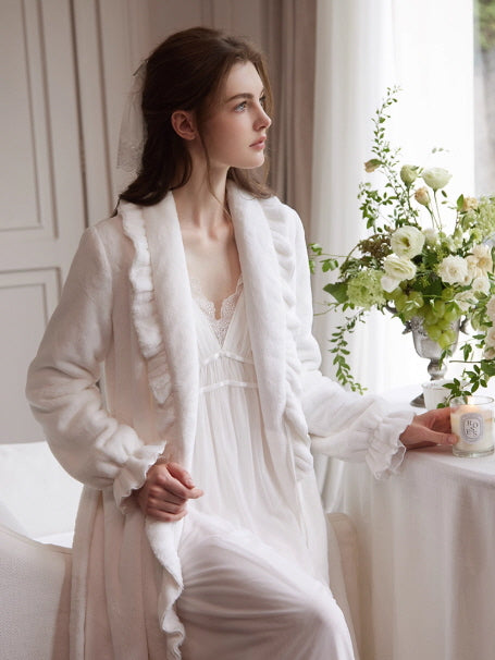 Romantic White Ruffle Long Robe