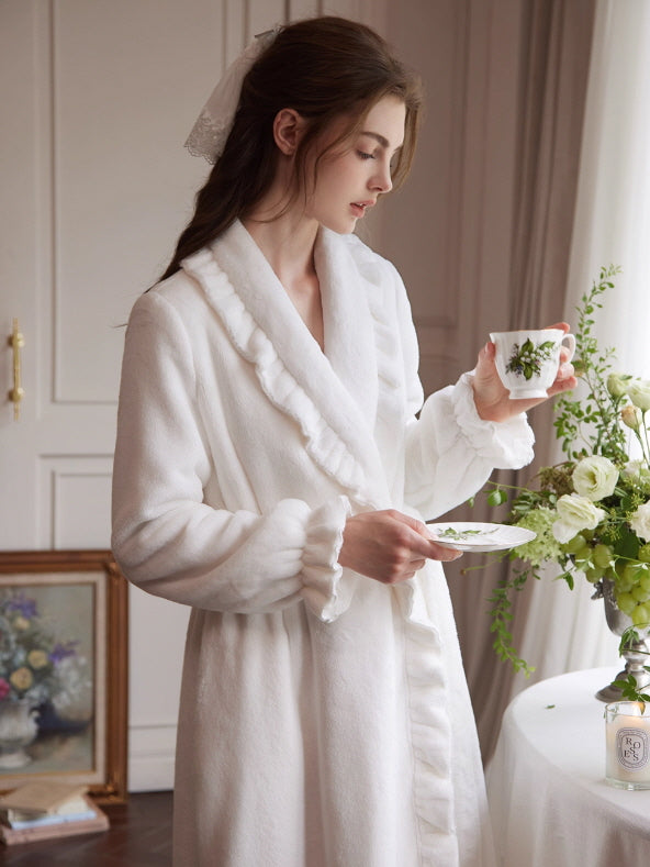 Romantic White Ruffle Long Robe