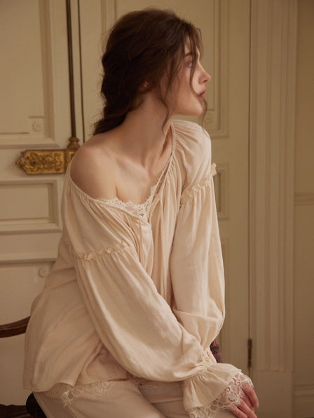 Vintage Lace Trim Romantic Loungewear Set