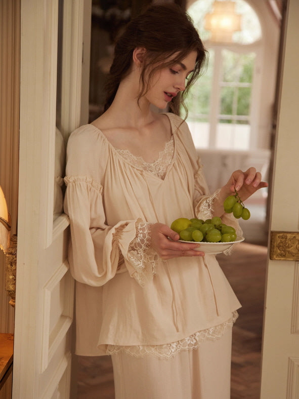 Vintage Lace Trim Romantic Loungewear Set