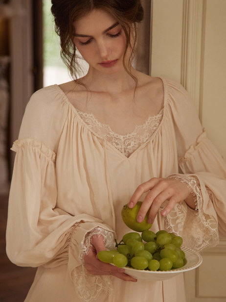 Vintage Lace Trim Romantic Loungewear Set