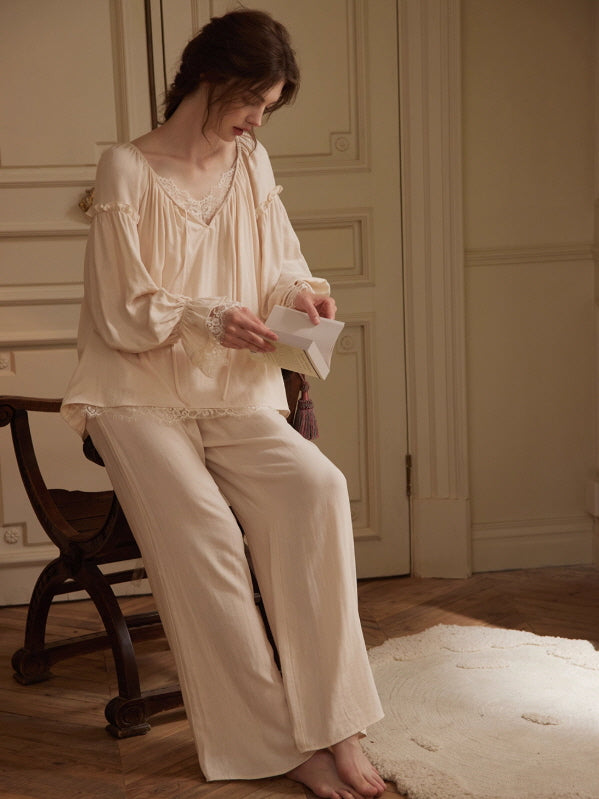 Vintage Lace Trim Romantic Loungewear Set