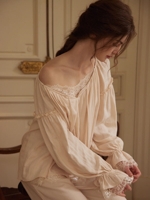 Vintage Lace Trim Romantic Loungewear Set