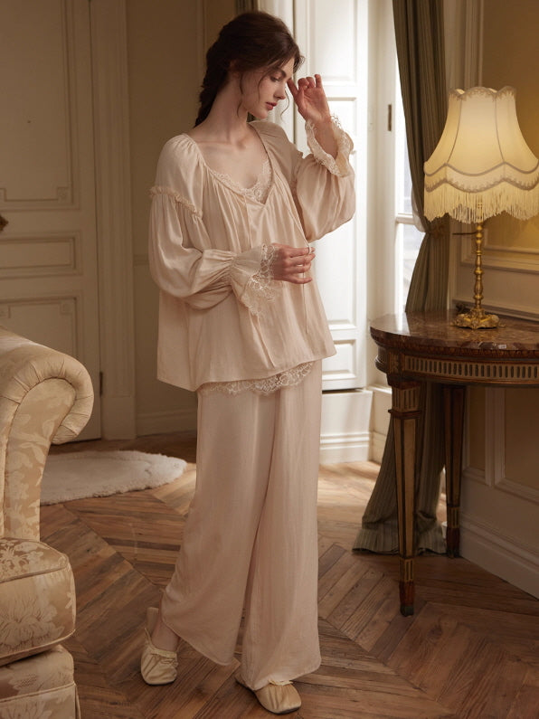 Vintage Lace Trim Romantic Loungewear Set